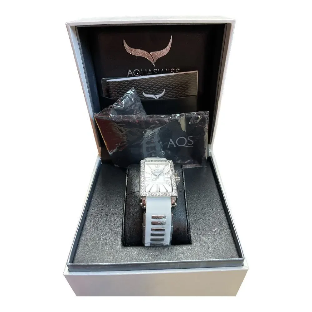 Aquaswiss Kelly Ladies Silver White Rubber White Bracelet W.Silver Watch NIB